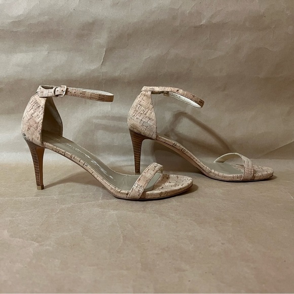 Stuart Weitzman | Nunaked Cork Mid-Heel Strap Sandals Nudist Heels Size 9.5 - Picture 3 of 14